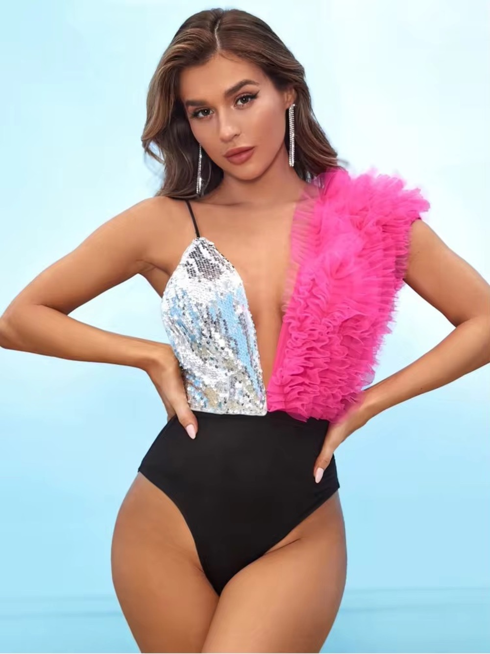 Pink Ruffle & Sequin bodysuit - Picture 2 of 5